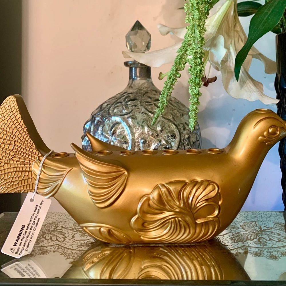 Gold Hanukkah Bird Menorah